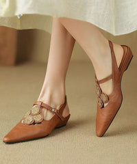 Classy Splicing Sandals Brown Sheepskin Hollow Out Pointed Toe