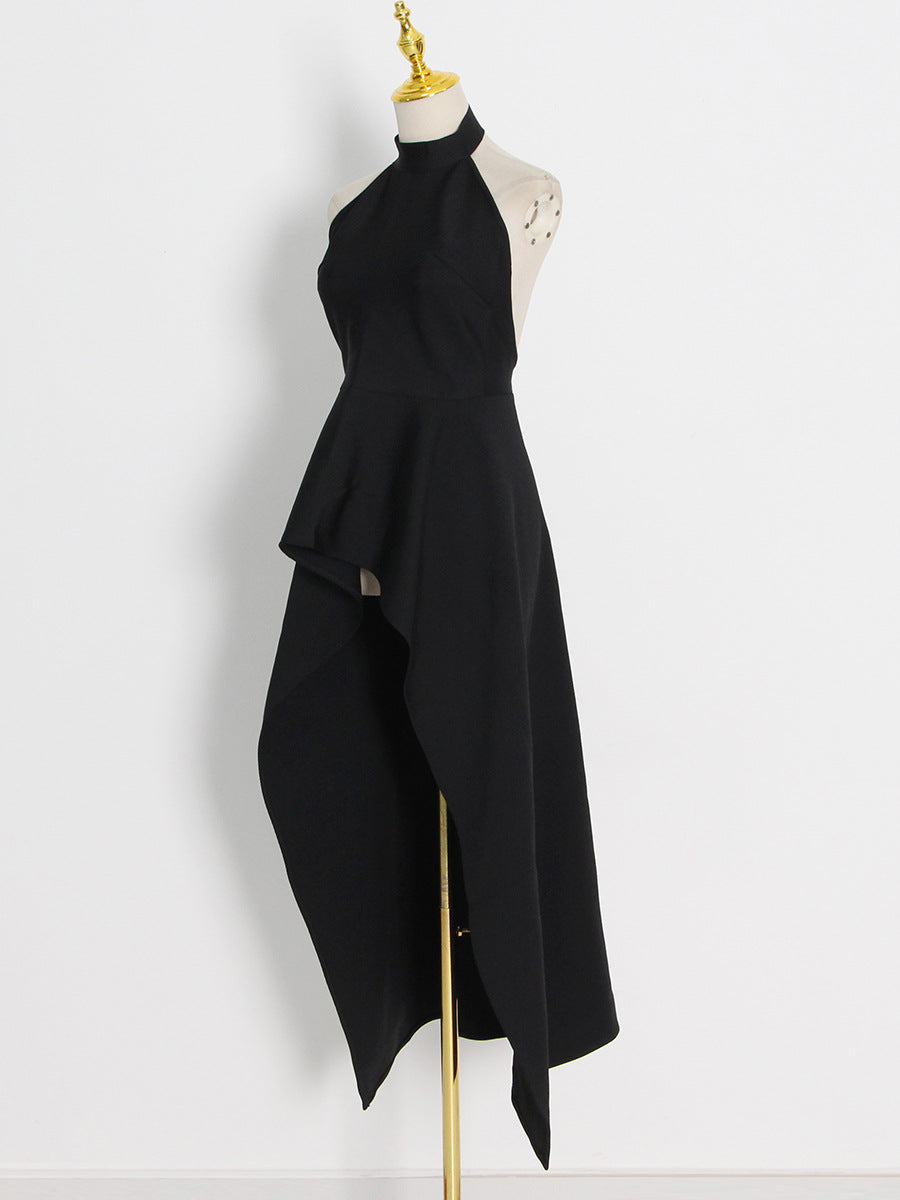 Halter Neck Sleeveless Irregular Top + Pleated Skirt Set