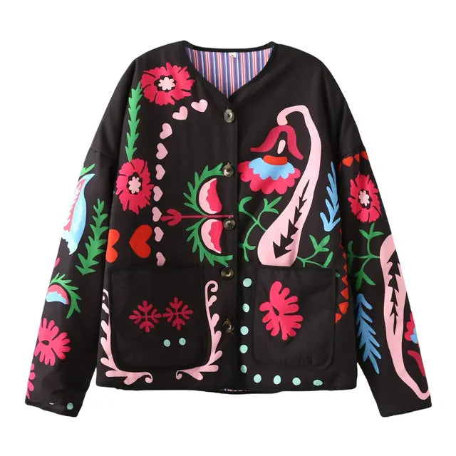 Padded Floral Print Vintage Jacket