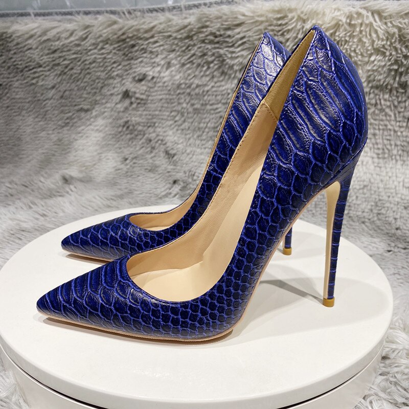 Navy Crocodile Pattern Pointed-Toe Pumps Shoes