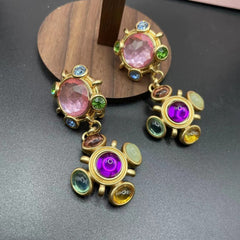 Antique Colorful Rhinestones Drop Earrings