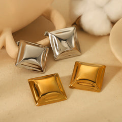 Stainless Steel Concave Square Earrings