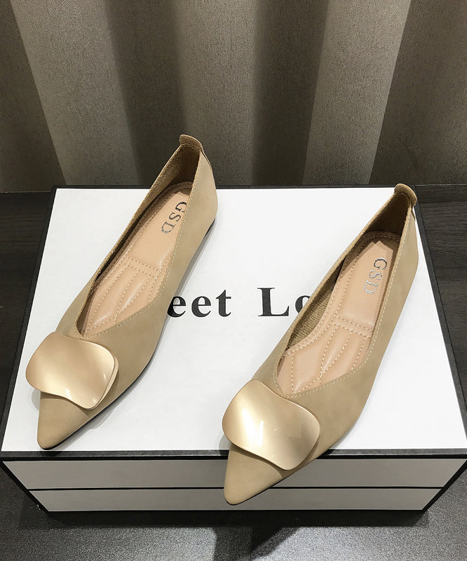 Boutique Splicing Flats Shoes Khaki Faux Leather Sequined Pointed Toe