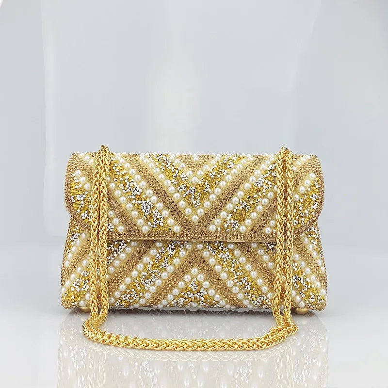 Water Diamond Pearl Inlaid Chain Handheld Bag