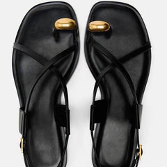 Casual Cross Strap Square Toe Flat Sandals