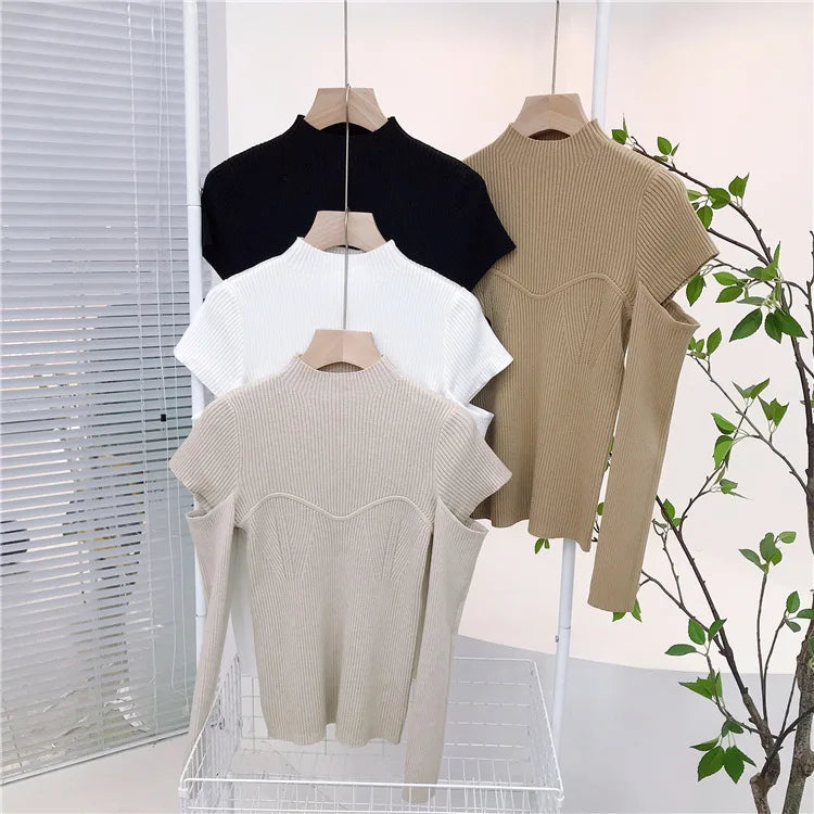 Vintage Turtleneck Knitted Hollow-Out Sweaters