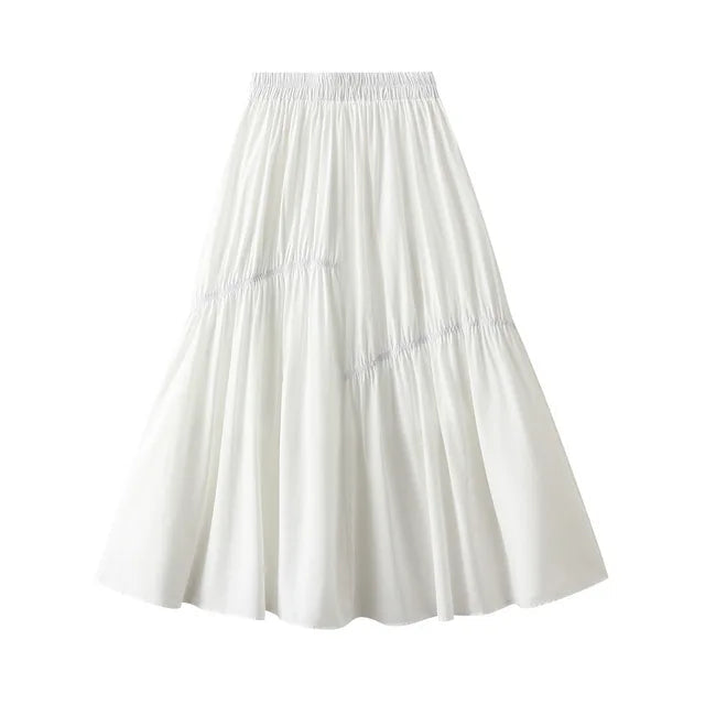 Casual Solid Pleated A-Line Skirt