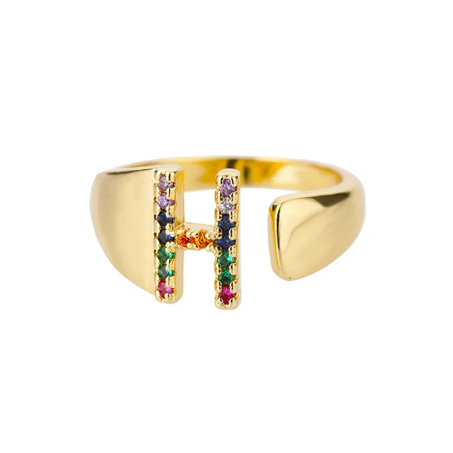 Multicolor Zircon Alphabet Plated Rings