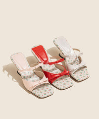 Fashion Bow Splicing Wedge Pink Faux Leather Slide Sandals Peep Toe