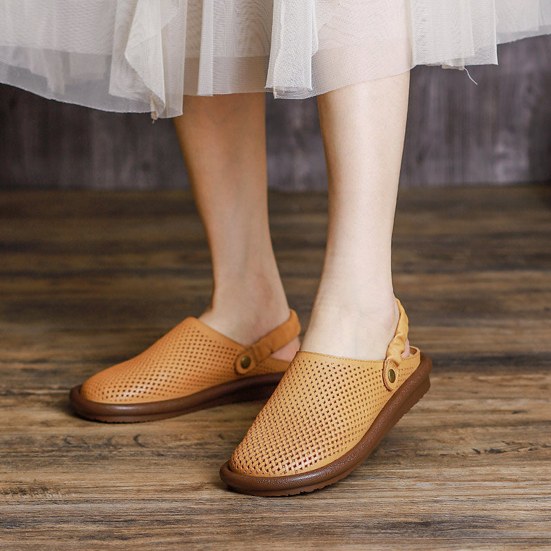 Women Vintage Hollow Leather Casual Sandals/Slippers
