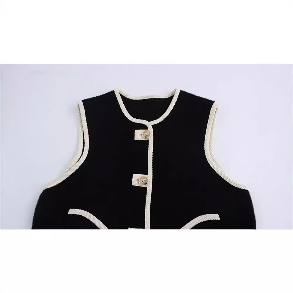 Loose Fit Sleeveless Trimmed Pocket  Pearl Fleece Vest