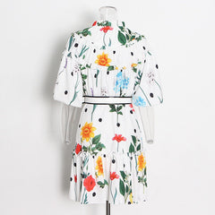 Ruffled Stand Collar High Waist Waistband Dress