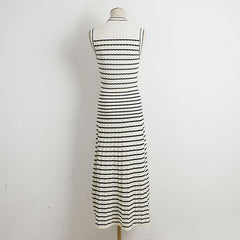 Classic Striped Sleeveless V-Neck Knitted Dress