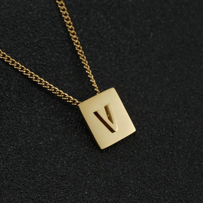 Stainless Steel Square Letter Necklace