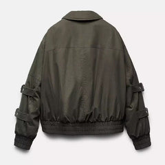 Buckles Zip-Up Bomber Jacket