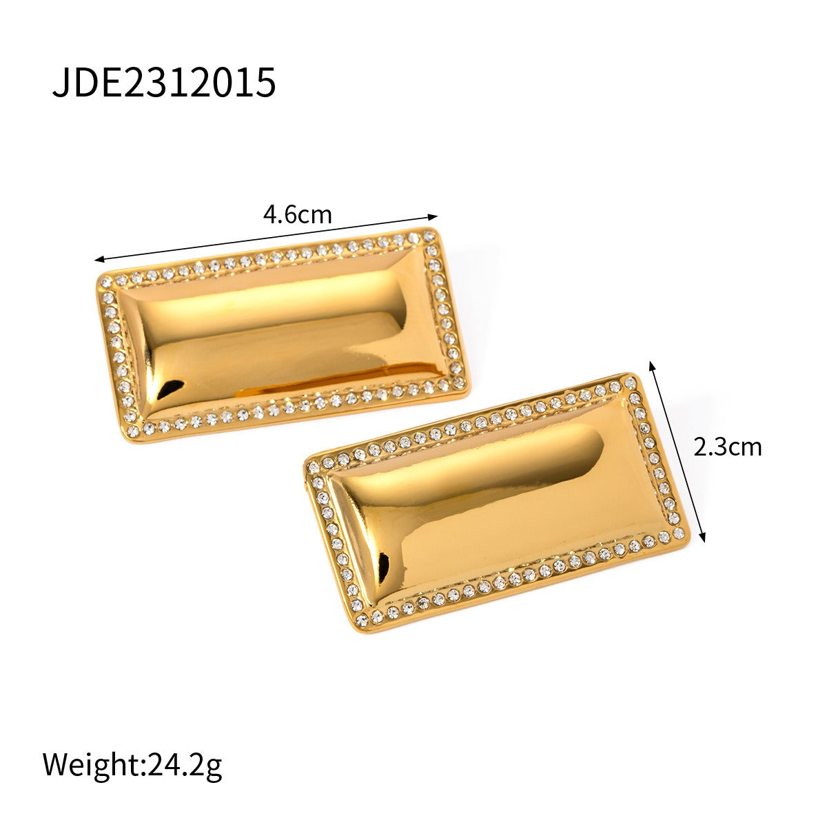 Stainless Steel Inlaid Diamond Rectangular Earrings