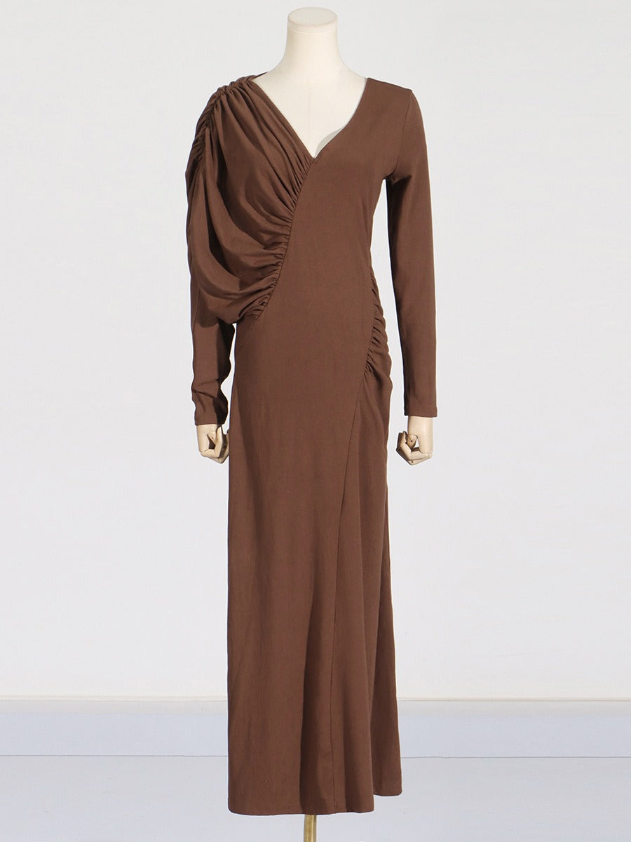 Asymmetric V-Neck Slim Fit Maxi Dress