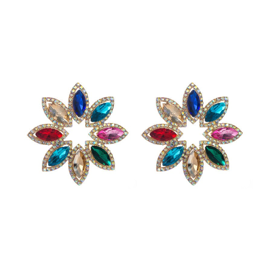 High-End Diamond Flower Earrings