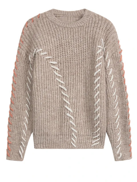 Contrast Topstitch Knitted Sweater