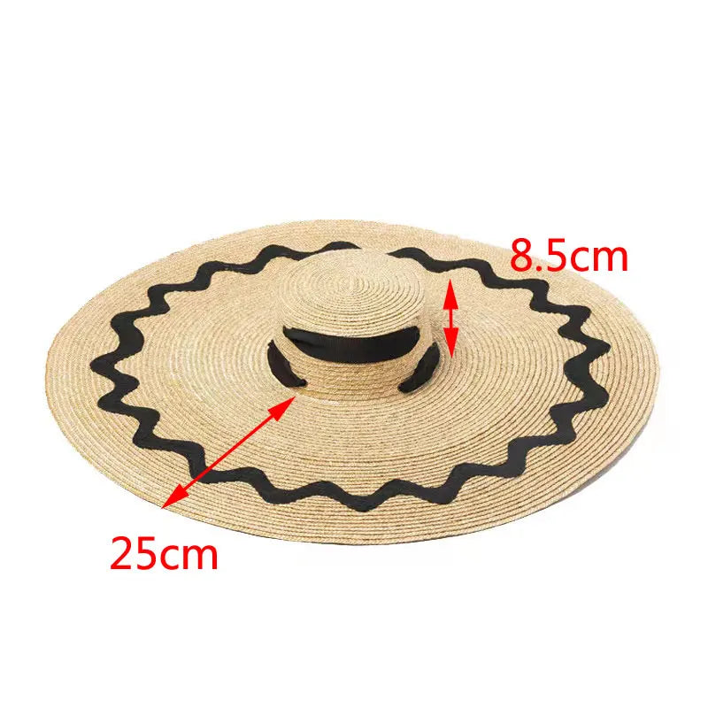 Patch Flat Top Large Brim Straw Hat