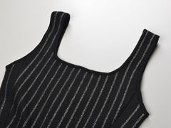 Stripes Silver Sparkling Knitted Sleeveless Dress