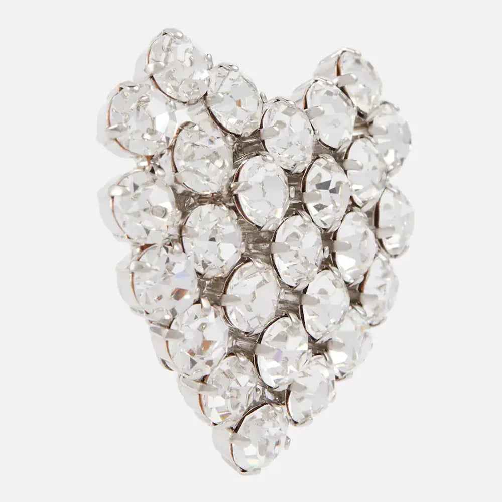 Round Rhinestone Heart Clip-On Earrings