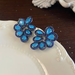 Water Drop Petals Diamond Stud Earrings