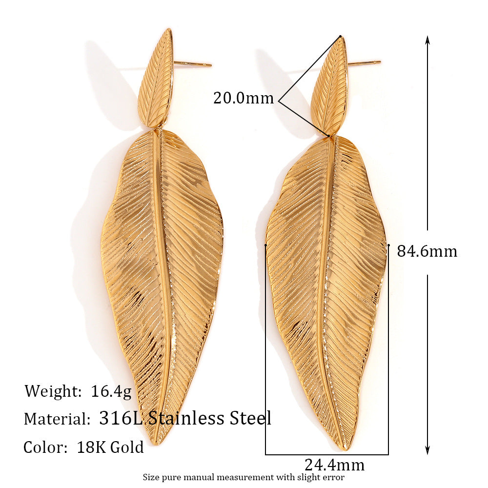 Gold Spliced Feather Leaf Earrings