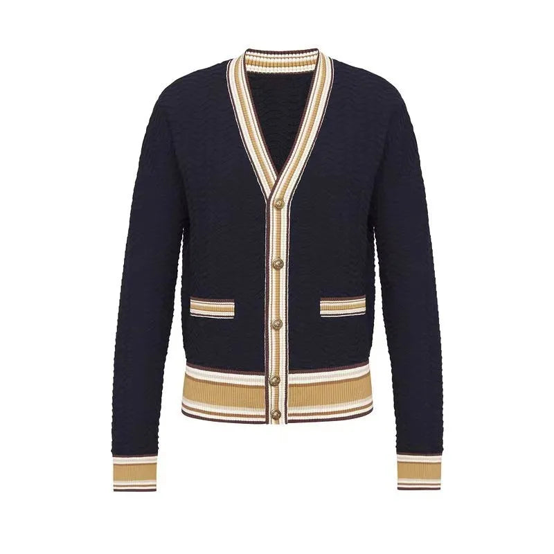 Striped Long Sleeve V-Neck Knit Cardigan