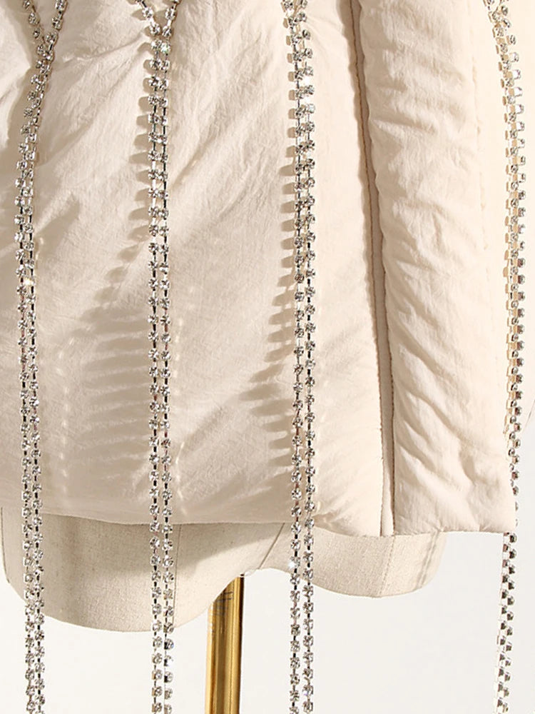 Tasseled Diamond Sleeveless Puffer Jacket