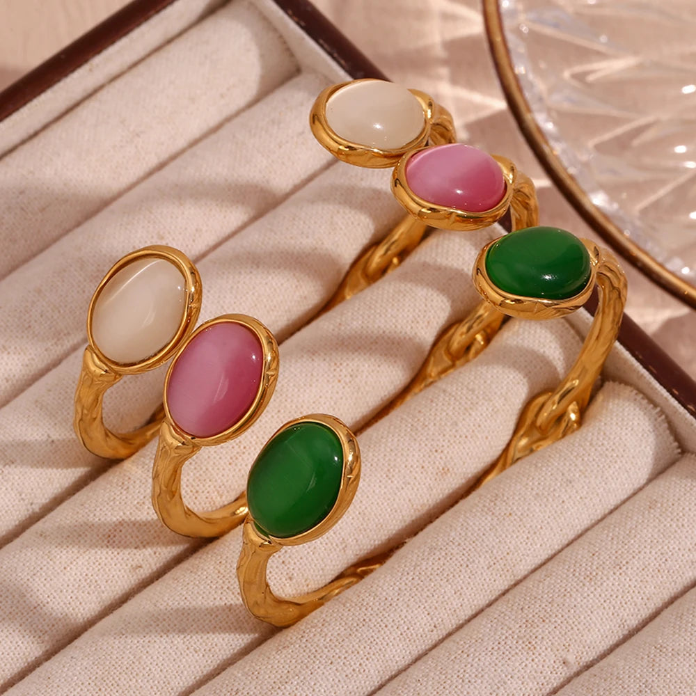 Oval Agate Stone Stainless Steel Bracelet