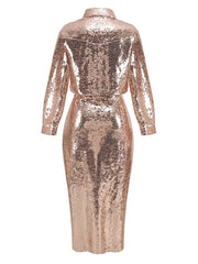 Sequin Long Sleeved Top + Hip Wrapped Skirt Set