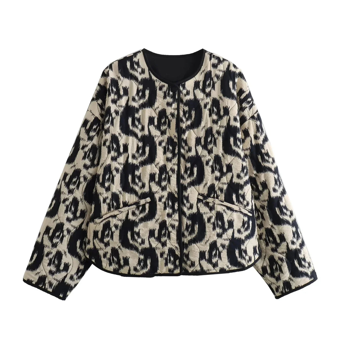 Abstract Round Neck Cotton Coat