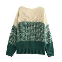 Color Block V-Neck Loose Fit Knitted Cardigan