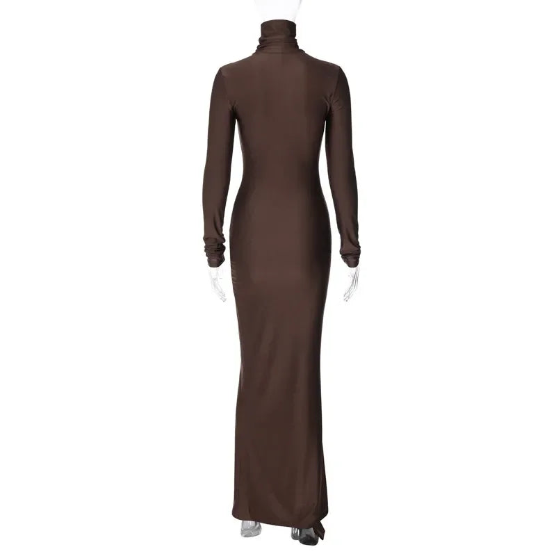 Turtleneck Low Waist Bandage Maxi Dress