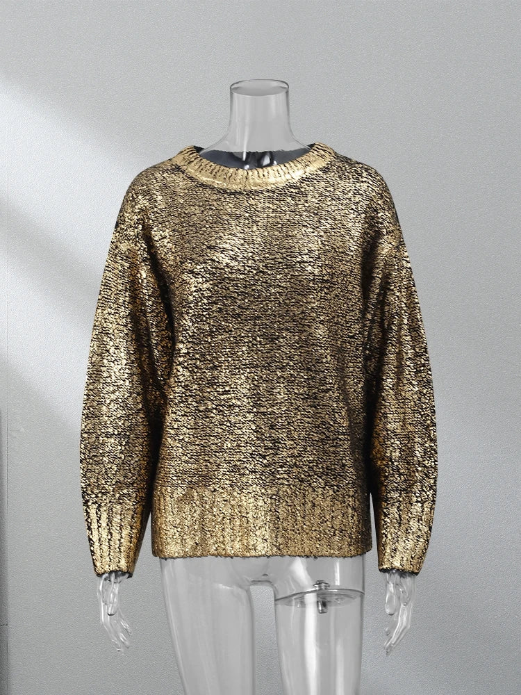 Metallic Ribbed Edges Sweater