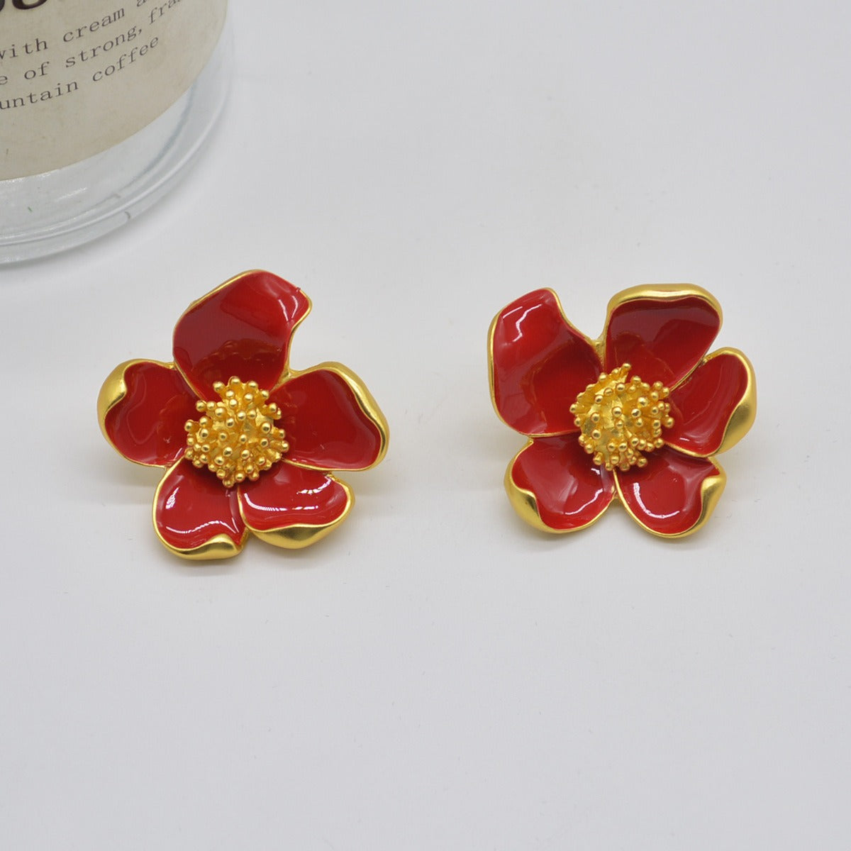 Vintage Red Drip Oil Flower Earrings