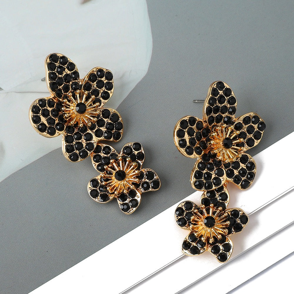 Double Flower Diamond Retro Earrings