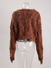 Irregular Tassel Hollow Loose Short Knitted Sweater