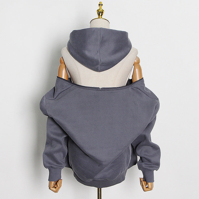 Hooded Zipper Spliced Pocket Sweatshirt