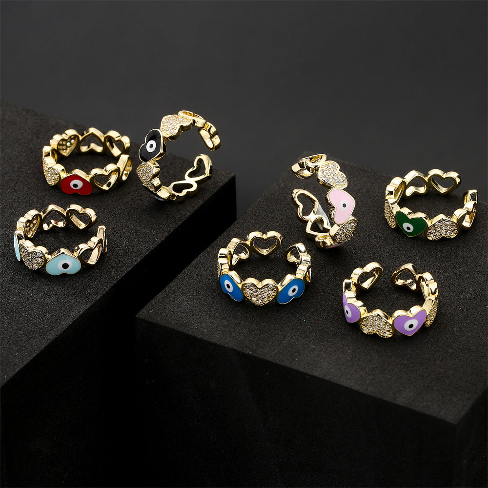 Hearts Link Open Adjustable Rings