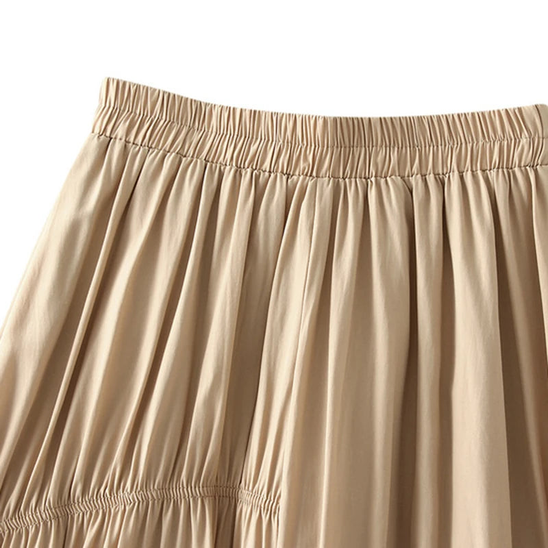 Casual Solid Pleated A-Line Skirt