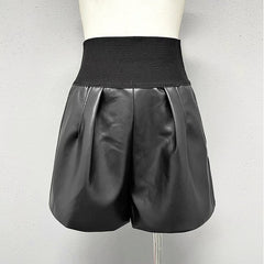 Elastic Wide Leg PU Leather Shorts