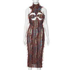 Red Turtleneck Hollow-Out Backless Dress