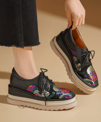 Chinese Style Yellow Embossed Wedge Shoes Lace Up