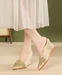 Boutique Splicing Wedge Heels Apricot Slide Sandals Zircon