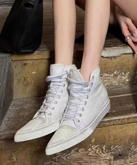 Fashion White Pointed Toe High Top Board Shoes Lace Up