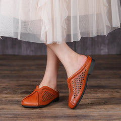 Women Hollow Leather Casual Slippers