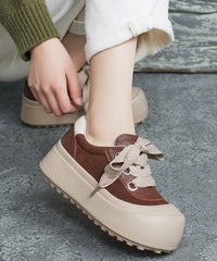 Casual Splicing Platform Flat Shoes Brown Cowhide Leather Lace Up