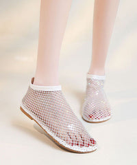 Fashion Red Breathable Mesh Sandals Boots Splicing Zircon